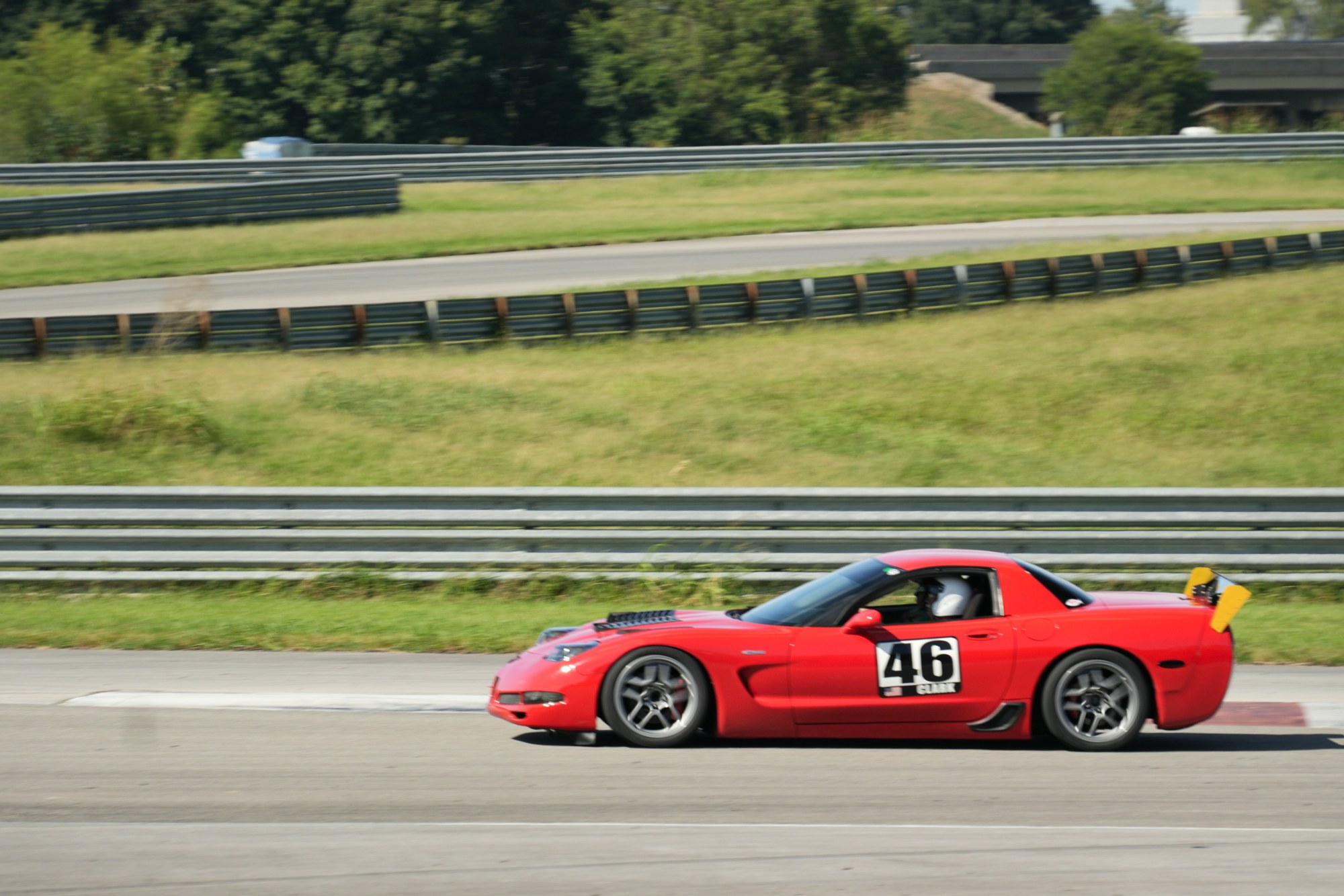 Red track car in action