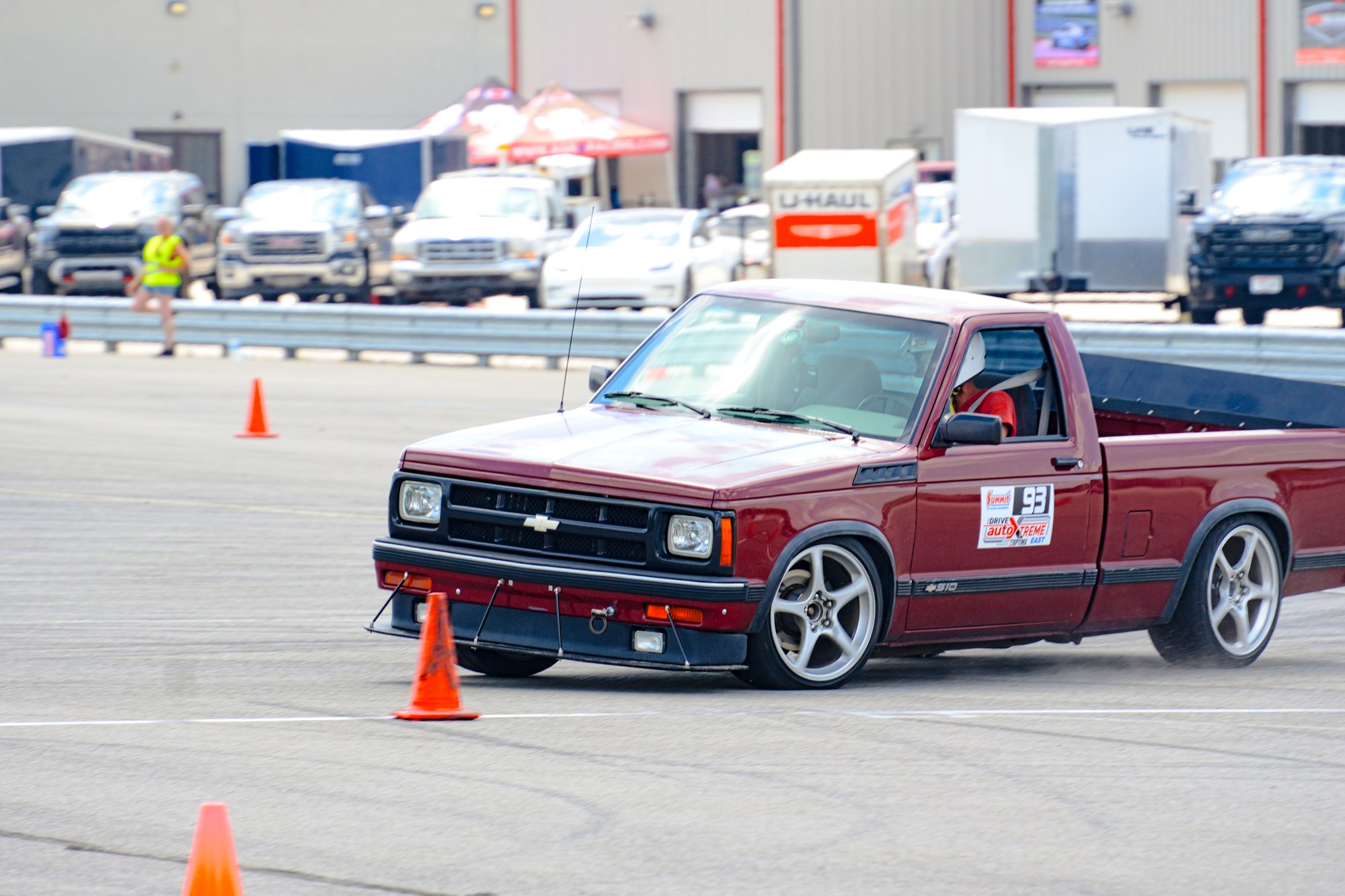 Burgundy pickup on course